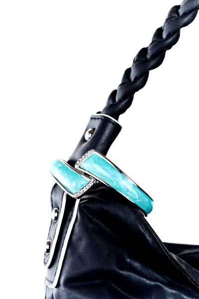 Color Pursehook -  Turquoise & Silver with Clear Crystals - FUMI - www.pursehook.com